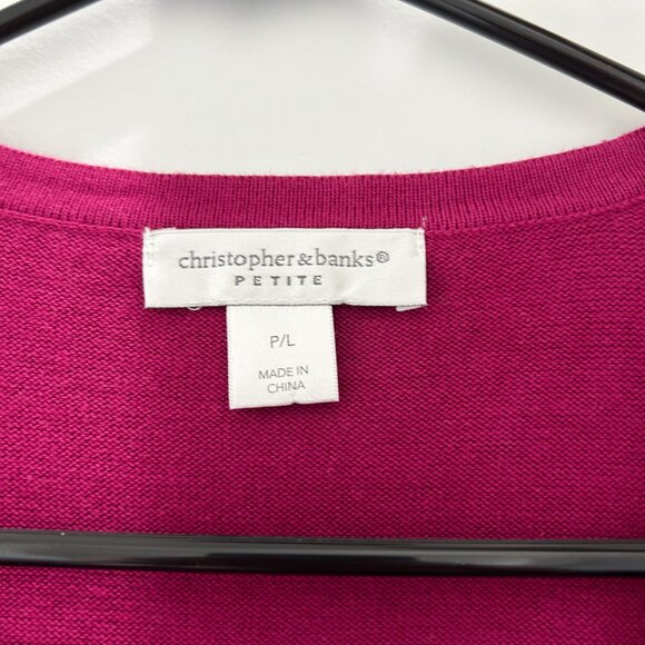 Christopher Banks Fuschia Button Down Sweater 3/4 Sleave Petite Large - Picture 3 of 4